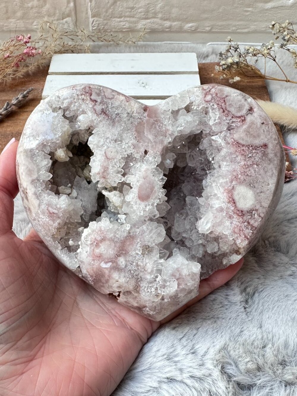 Gorgeous Large Pink Amethyst with Flower Agate Heart